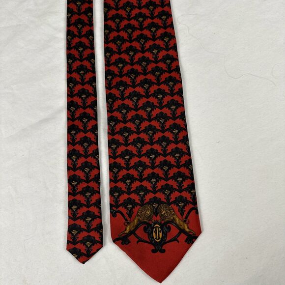 Gianfranco Ferre Red Black Lions 100% Silk Tie Made in Italy 4" x 54" - Picture 4 of 10